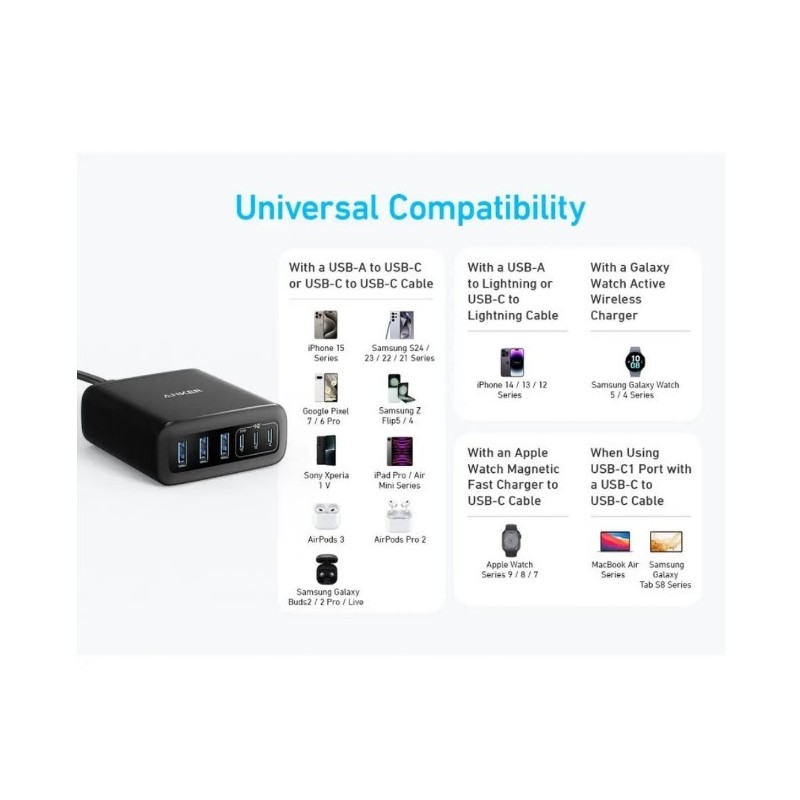 Anker Charger (112W, 6 Ports, GaN) Black - A2154K11