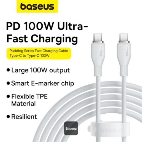 Baseus Pudding Series Fast Charging Cable Type-C to Type-C 100W 2m Stellar White - P10355702221-B2