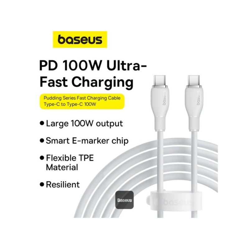 Baseus Pudding Series Fast Charging Cable Type-C to Type-C 100W 2m Stellar White - P10355702221-B2