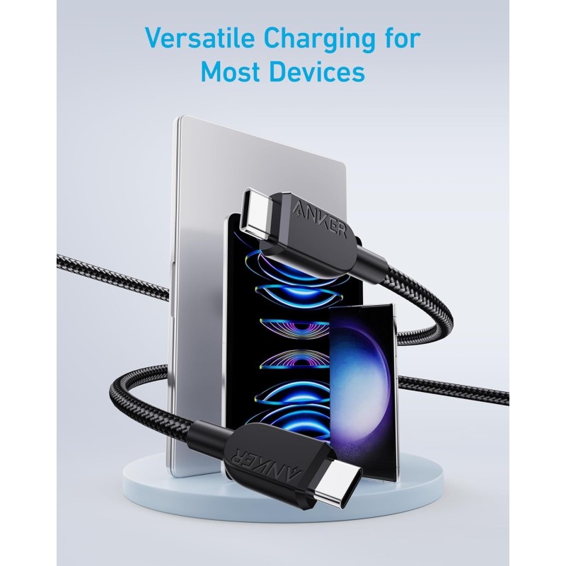 Anker USB-C to USB-C Cable (3 ft, 240W, braided) White - A81D5H21