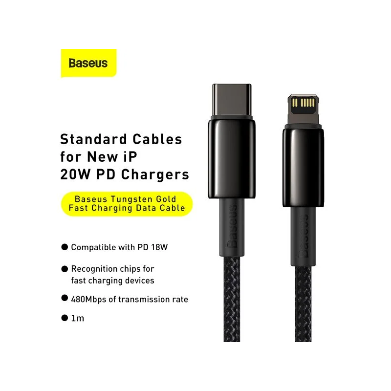 Baseus Tungsten Gold Fast Charging Data Cable Type-C to iP PD 20W 1m Black - CATLWJ-01