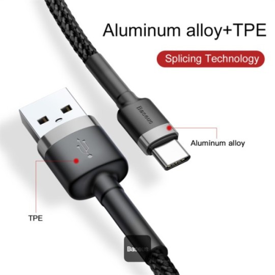 Baseus cafule Cable USB For Type-C 3A 1m Gray+Black  - CATKLF-BG1
