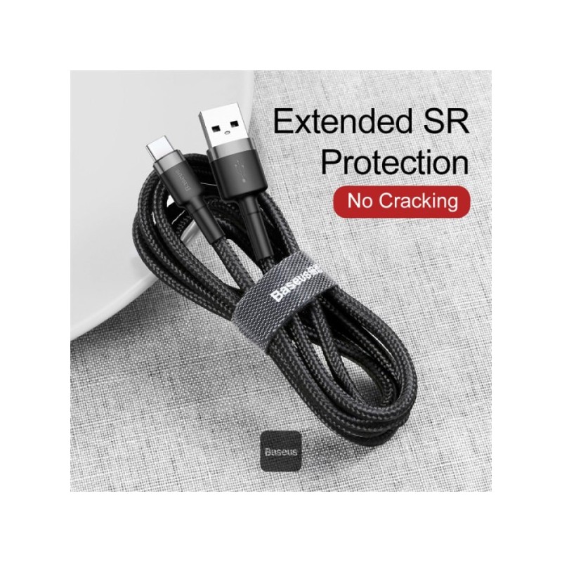 Baseus cafule Cable USB For Type-C 3A 1m Gray+Black  - CATKLF-BG1