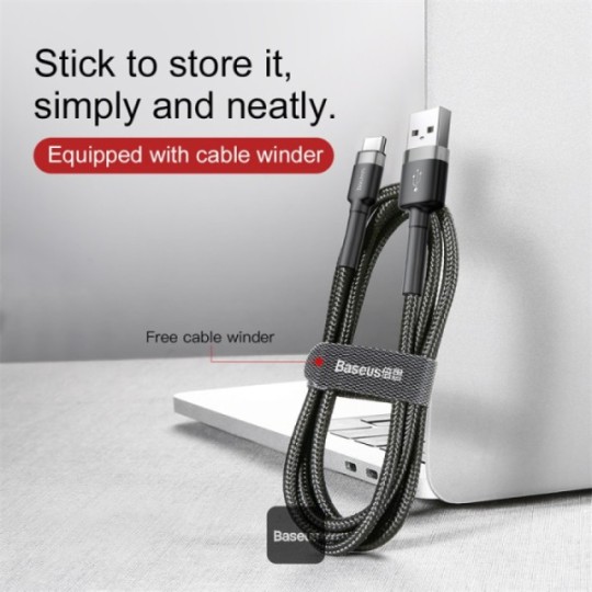 Baseus cafule Cable USB For Type-C 3A 1m Gray+Black  - CATKLF-BG1