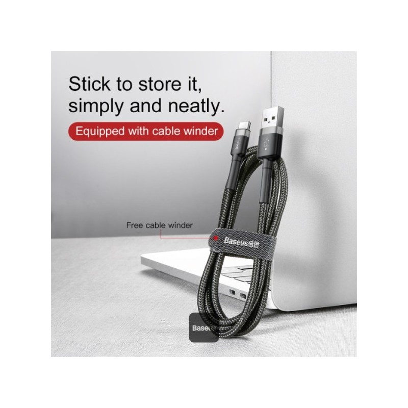 Baseus cafule Cable USB For Type-C 3A 1m Gray+Black  - CATKLF-BG1