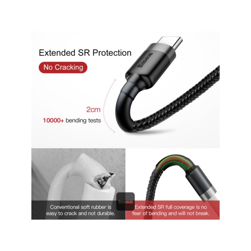 Baseus cafule Cable USB For Type-C 3A 1m Gray+Black  - CATKLF-BG1