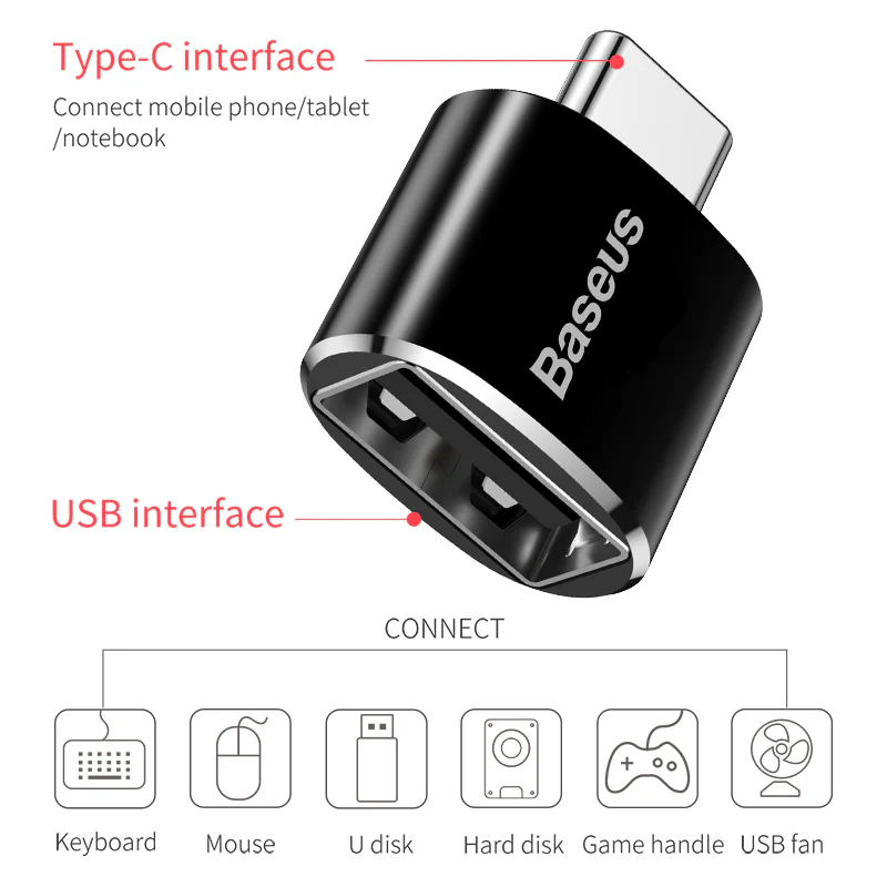 Baseus Mini USB female to Type-C male adapter converter Black - CATOTG-01