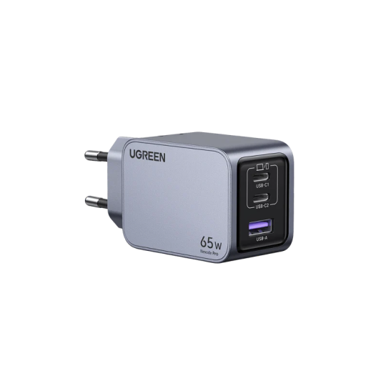 UGREEN 65W GaN Fast Charger – 2×USB-C + 1×USB-A, PD3.0/PPS/QC, Compact Multi-Device Laptop & Phone Charger - X755 - 25871