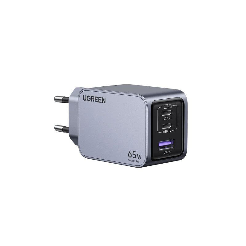 UGREEN 65W GaN Fast Charger – 2×USB-C + 1×USB-A, PD3.0/PPS/QC, Compact Multi-Device Laptop & Phone Charger - X755 - 25871