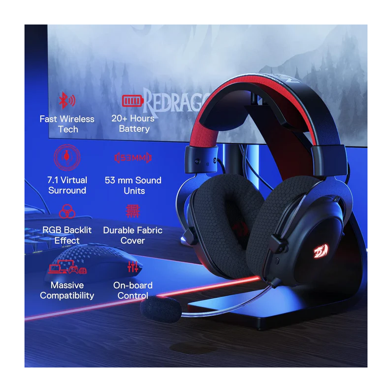 Redragon H510 Pro Zeus Rgb Wireless Gaming Headset - 7.1 Surround Sound