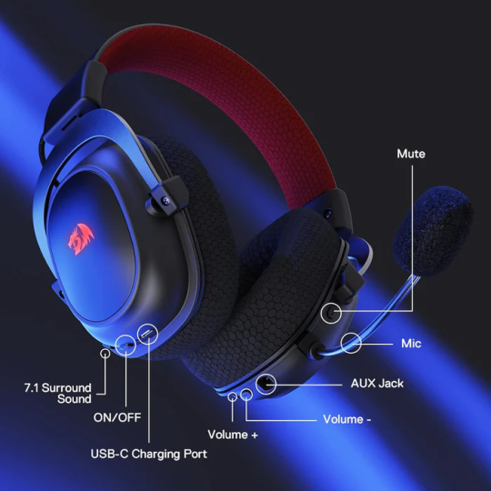Redragon H510 Pro Zeus Rgb Wireless Gaming Headset - 7.1 Surround Sound