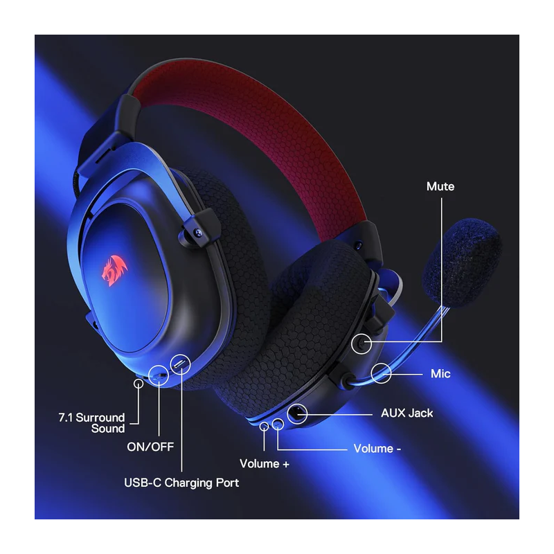 Redragon H510 Pro Zeus Rgb Wireless Gaming Headset - 7.1 Surround Sound