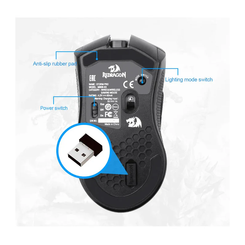 Redragon Storm Pro M808-ks Rgb Usb 2.4g Wireless Gaming Mouse