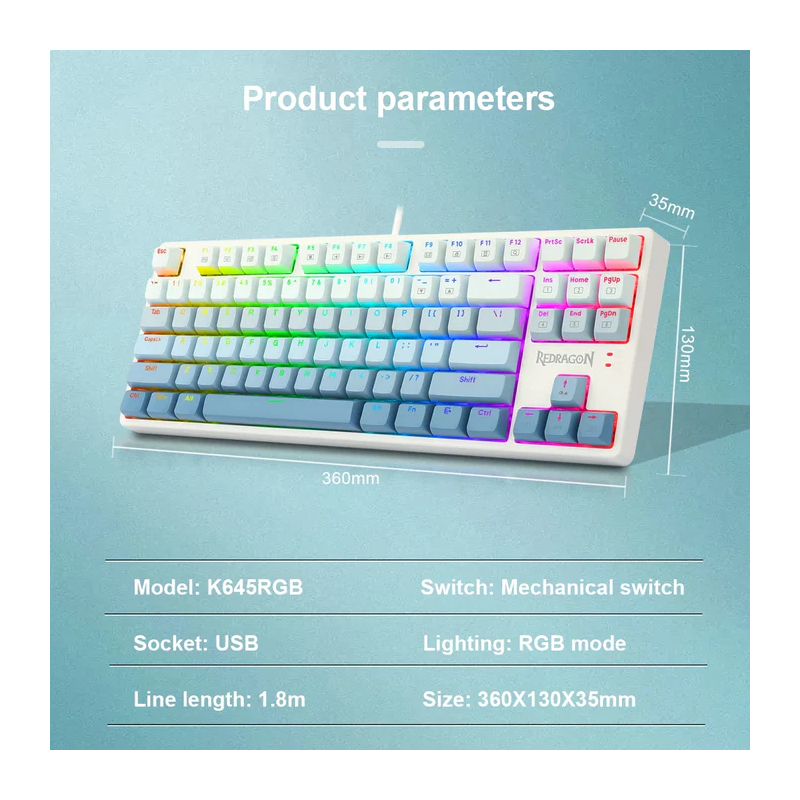 Redragon K645w 87 Key Rgb Mechanical Gaming Keyboard