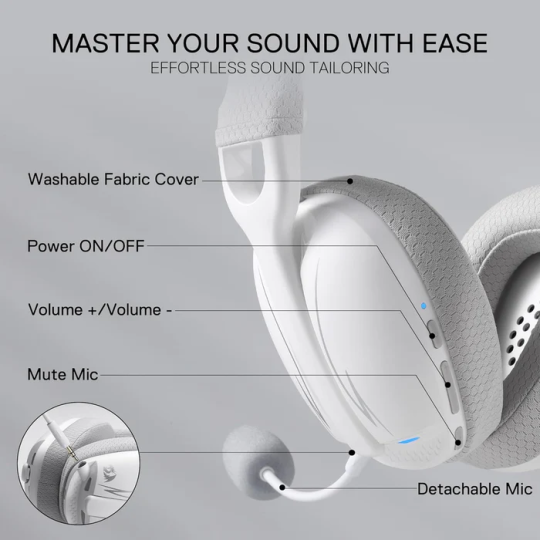 Redragon H878 3-mode Wireless Blue Lighting Gaming Headset - Lightweight - 7.1