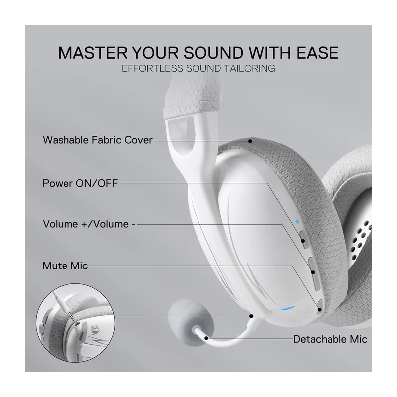 Redragon H878 3-mode Wireless Blue Lighting Gaming Headset - Lightweight - 7.1