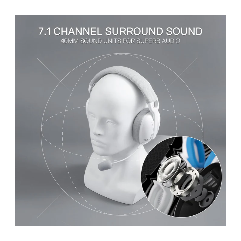 Redragon H878 3-mode Wireless Blue Lighting Gaming Headset - Lightweight - 7.1