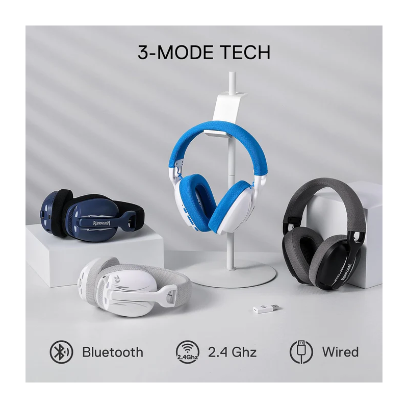 Redragon H878 3-mode Wireless Blue Lighting Gaming Headset - Lightweight - 7.1