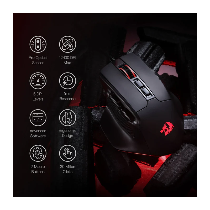 Redragon M806 Bullseye Wireless Gaming Mouse – High-Precision, RGB, Programmable Buttons