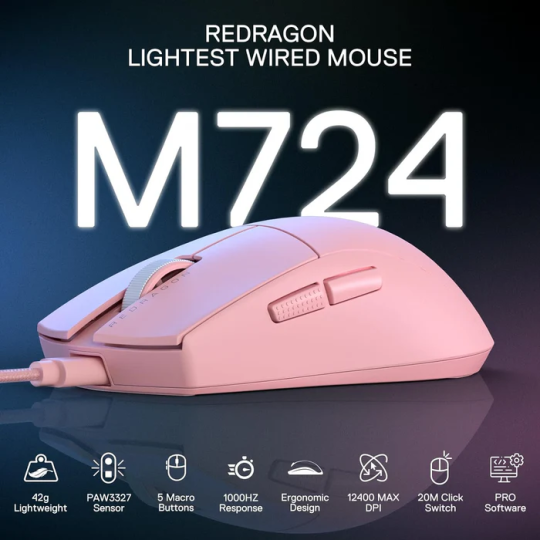 Redragon M724 Wired RGB Gaming Mouse – 7 Programmable Buttons, 7200 DPI
