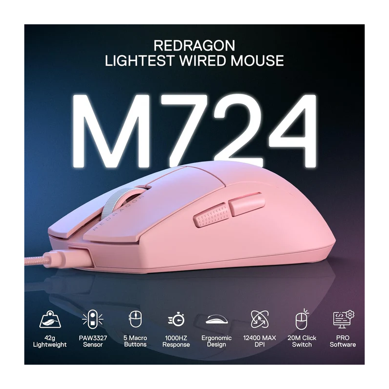 Redragon M724 Wired RGB Gaming Mouse – 7 Programmable Buttons, 7200 DPI