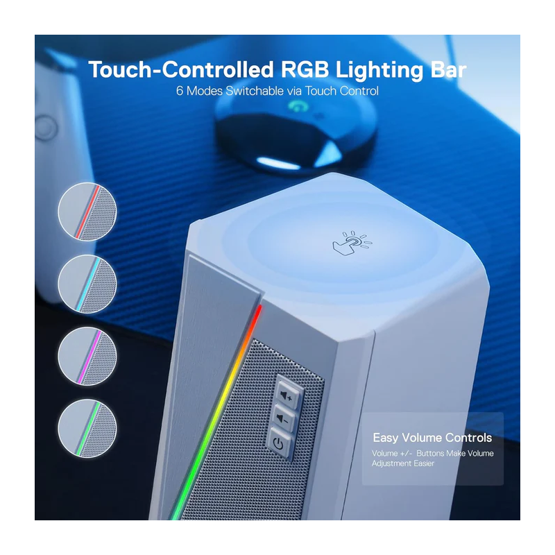 Redragon GS520 RGB White Desktop Gaming Speakers – Crystal Clear Sound with Dynamic Lighting