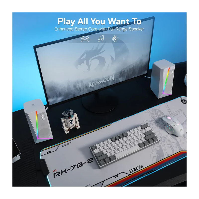Redragon GS520 RGB White Desktop Gaming Speakers – Crystal Clear Sound with Dynamic Lighting