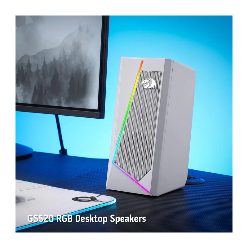 Redragon GS520 RGB White Desktop Gaming Speakers – Crystal Clear Sound with Dynamic Lighting