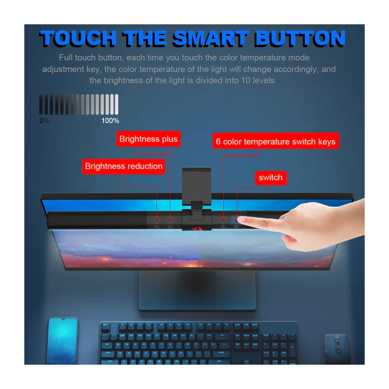 Redragon Beryl GML-113 Monitor Light Bar – Eye-Care LED Screen Lamp for Desktop & Laptop