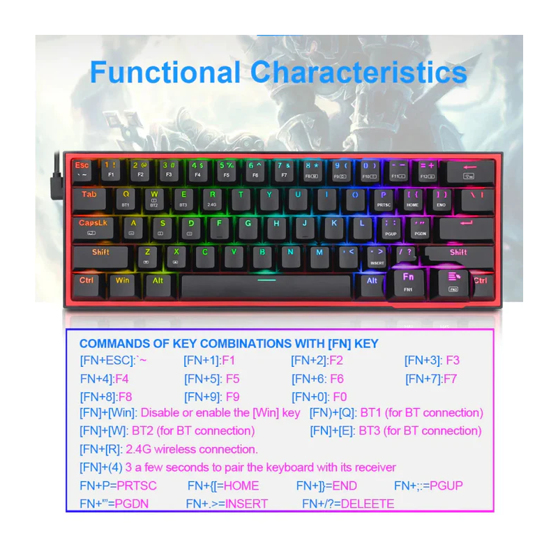 Fizz K617 RGB Mechanical Gaming Keyboard – Black (Hot-Swappable, Compact 60%)