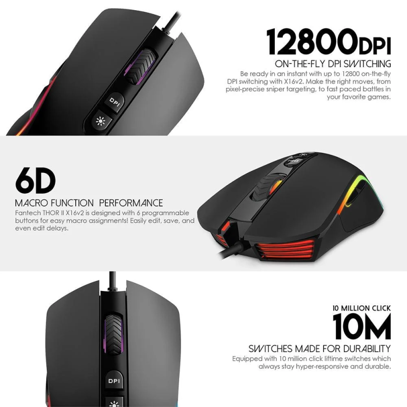 Fantech Thor II X16 V2 Gaming Mouse – Macro & RGB Customizable
