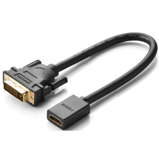 UGREEN DVI-D 24+1 Male to HDMI Female Adapter Cable 22cm (Black) - 20118