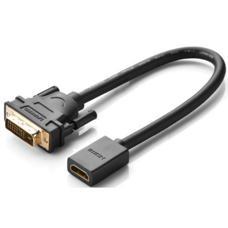 UGREEN DVI-D 24+1 Male to HDMI Female Adapter Cable 22cm (Black) - 20118