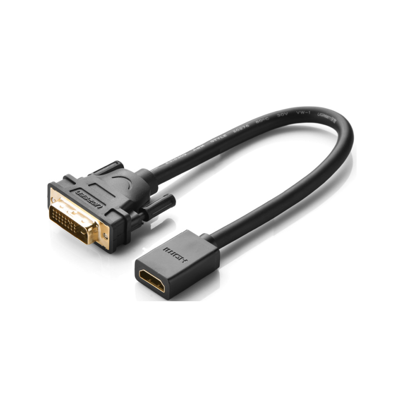 UGREEN DVI-D 24+1 Male to HDMI Female Adapter Cable 22cm (Black) - 20118