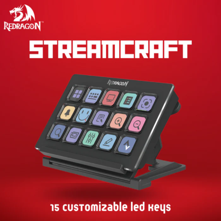 Redragon Streamcraft 15 – Customizable LED Macro Keypad for Streamers