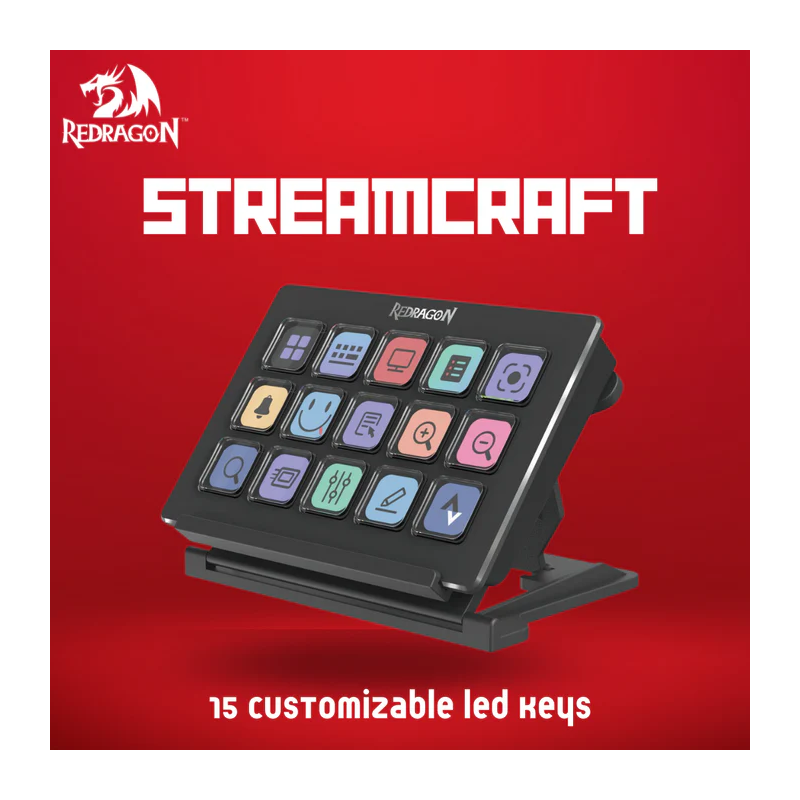 Redragon Streamcraft 15 – Customizable LED Macro Keypad for Streamers