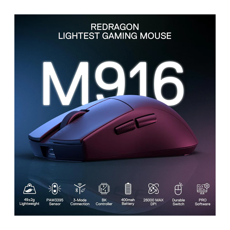 Redragon M916 Pro 4K Wireless Gaming Mouse – 3-Mode, 26,000 DPI, Ultra-Precision