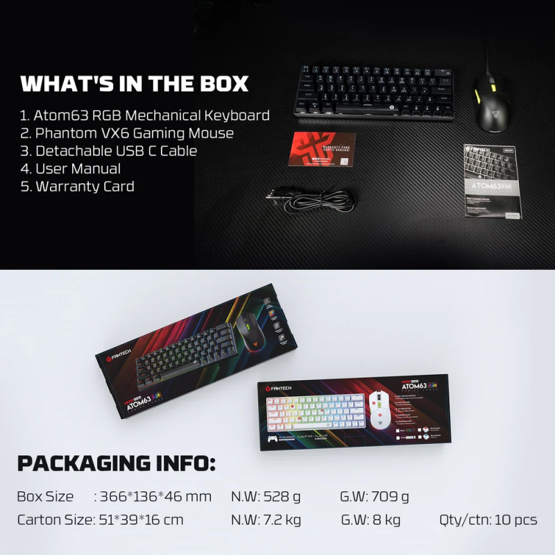 Fantech Atom63 MK859C Mechanical Gaming Keyboard & Mouse – Arabic/English Layout