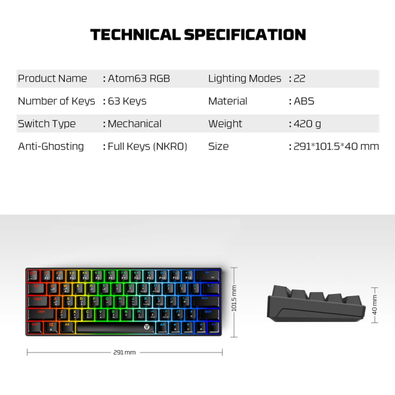 Fantech Atom63 MK859C Mechanical Gaming Keyboard & Mouse – Arabic/English Layout