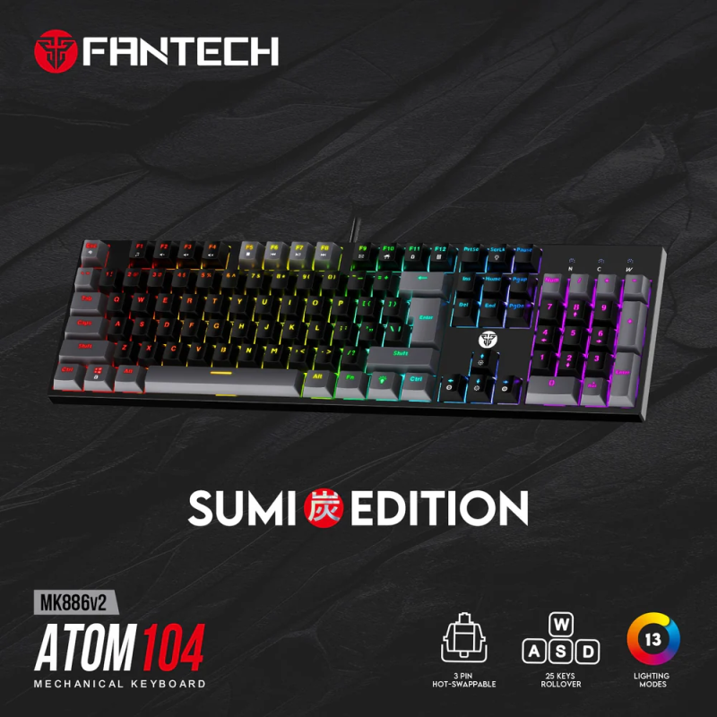 Fantech Atom TKL MK886 V2 Mechanical Keyboard – 104-Keycaps, RGB & Durable