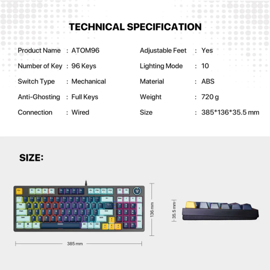 Fantech MK890 V2 Atom 96 RGB Mechanical Keyboard – Mizu Edition