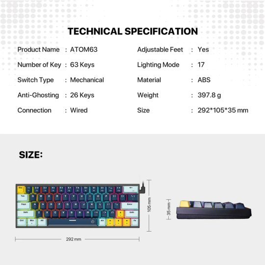 Fantech MK874 V2 Atom 63 Mechanical Keyboard – Hot-Swappable, RGB