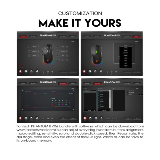 Fantech Phantom II VX6 Neon Macro Gaming Mouse – RGB & Programmable