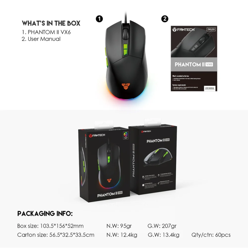 Fantech Phantom II VX6 Neon Macro Gaming Mouse – RGB & Programmable