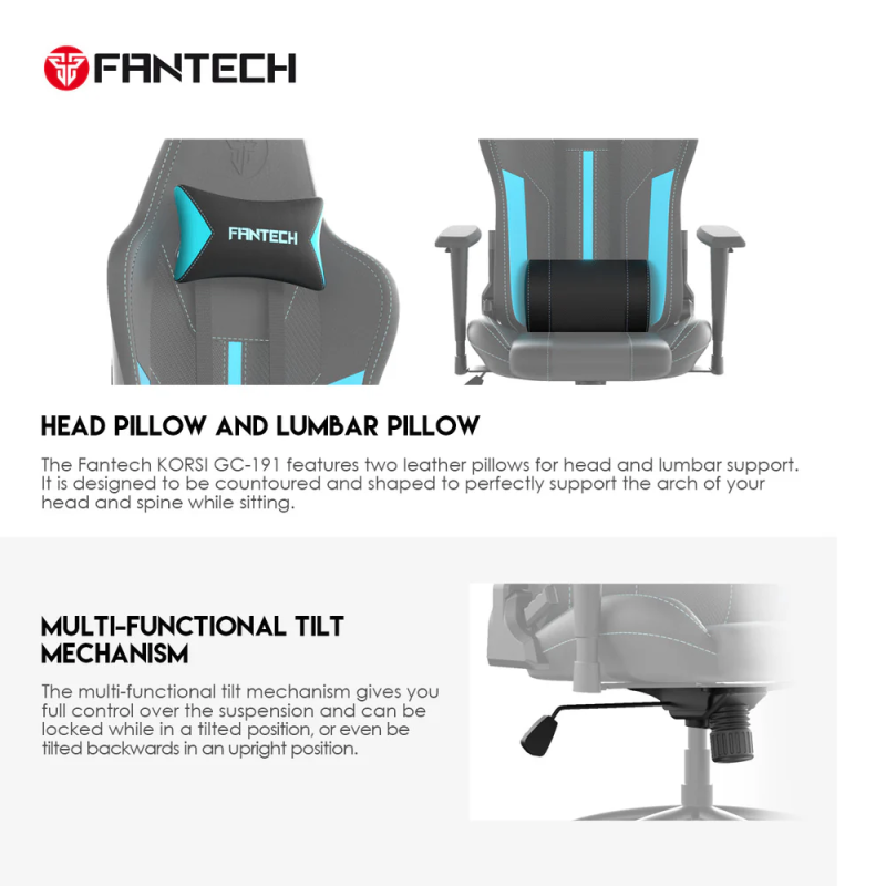Fantech Korsi GC191 Premium Gaming Chair – Grey, Ergonomic & Comfortable