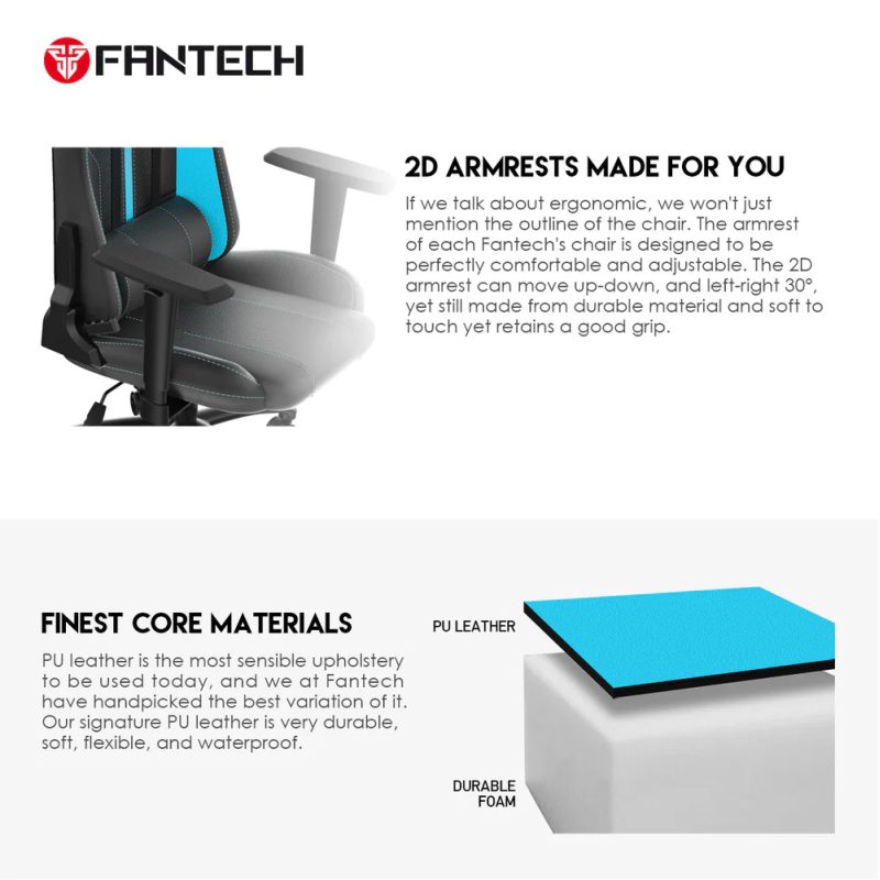 Fantech Korsi GC191 Premium Gaming Chair – Grey, Ergonomic & Comfortable