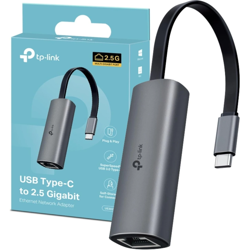TP-Link UE302C USB Type-C to 2.5 Gigabit Ethernet Network Adapter, SuperSpeed USB 3.0 Type-C, Multi-Gigabit Connection