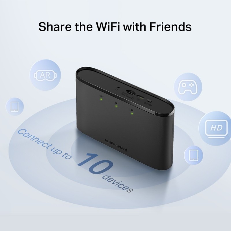 Mercusys 4G LTE Mobile Wi-Fi (4G LTE 150Mpbs 2.4GHz / SIM / up to 10 Devices / 10H battery) (MT110 Ver.1.0)