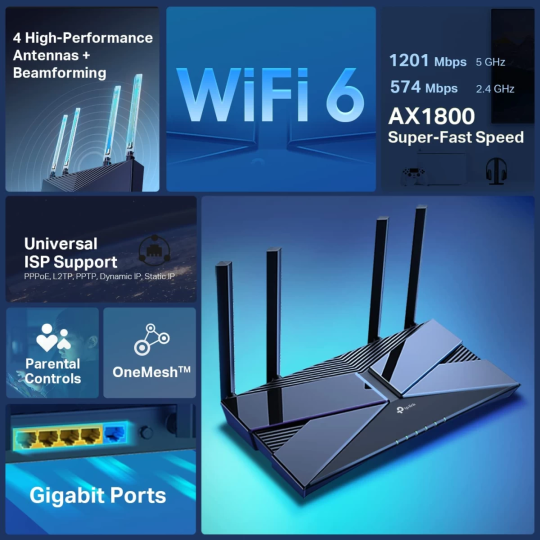 TP-Link Archer AX23 AX1800 WiFi 6 Smart WiFi Dual Band Gigabit Wireless Long Range Coverage