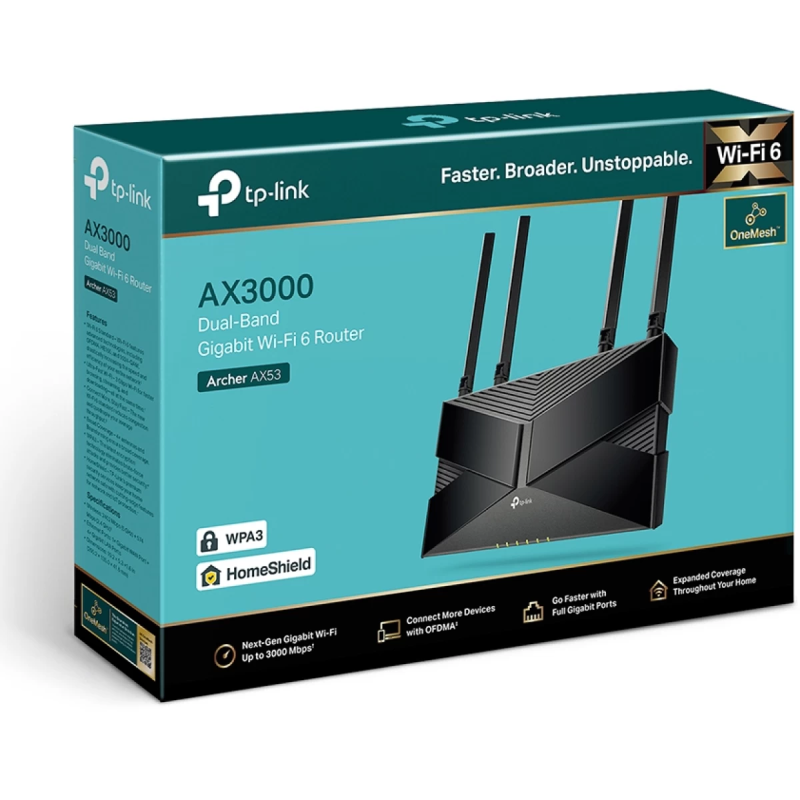 TP-Link Archer AX53 Wi-Fi 6 AX3000 Mbps Gigabit Dual Band OneMesh™ Dual-Core Compatible with Alexa